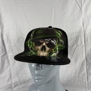 Dyse One Hat Cap Snap Back Black Skull Leaf Graphic Streetwear Mens Green Smoke